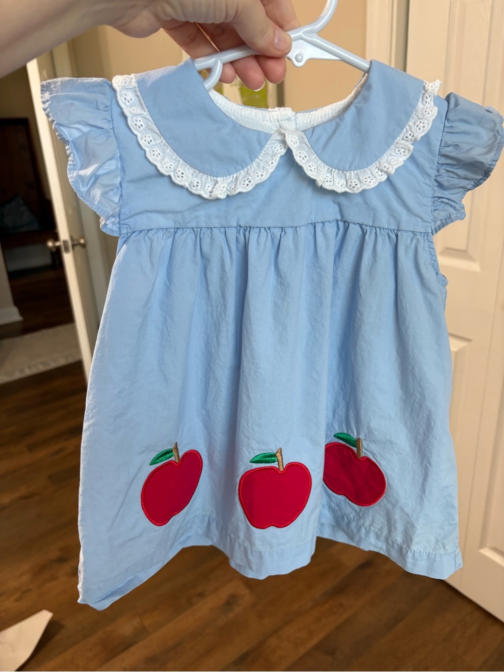 Cecil & Lou Girls Blue Apple Applique Top Size 2T Peter Pan Collar
